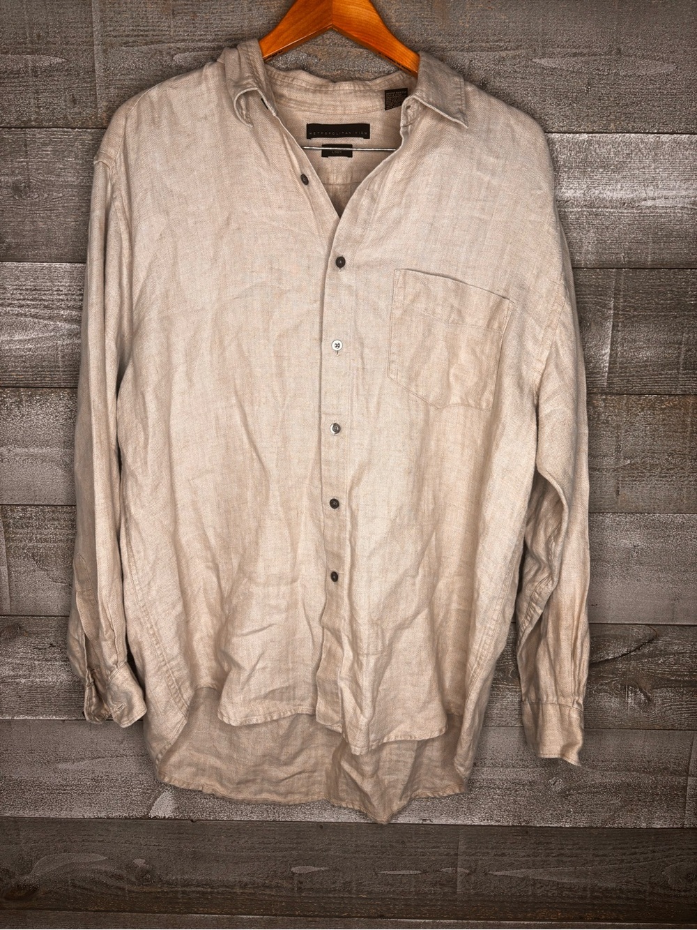 Metropolitan View Men's Beige Linen Button-Up Shirt